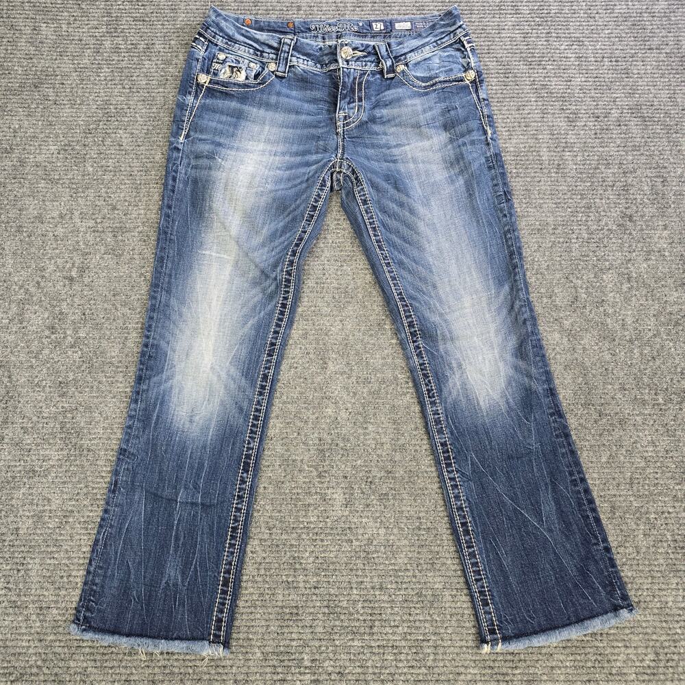 Miss Me Easy Cropped Jeans Womens 27 Blue Mid Rise Embellished